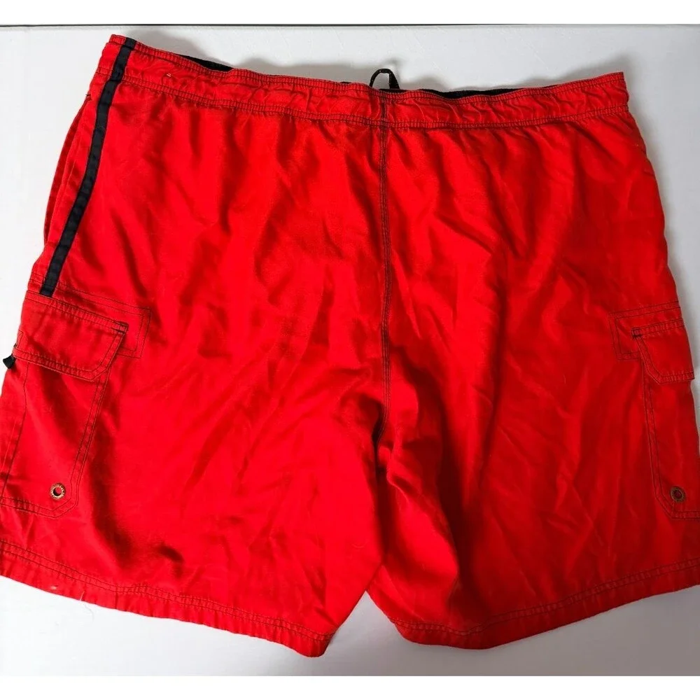 OP Ocean Pacific Mens 3XL 48-50 Red Black Swim Trunks Mesh Lined Cargo